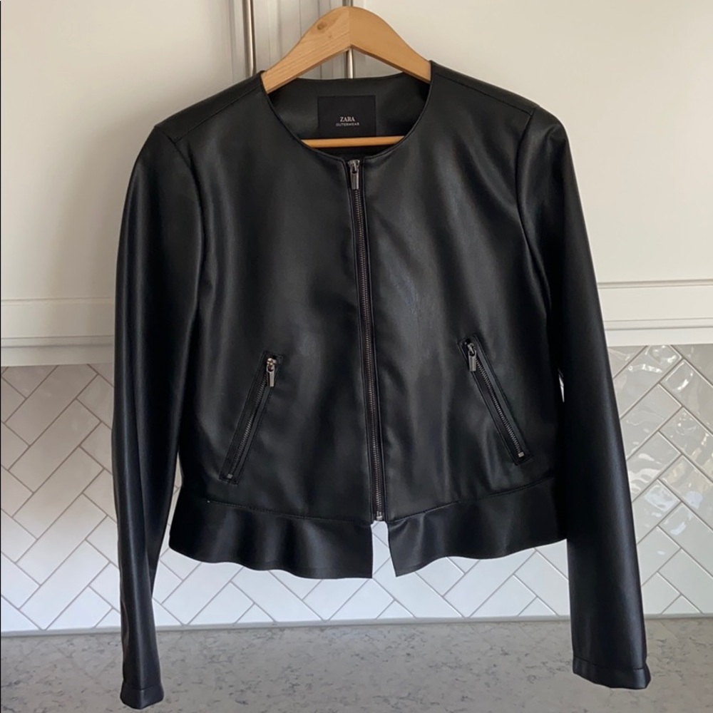 Zara black leather jacket -  excellent condition